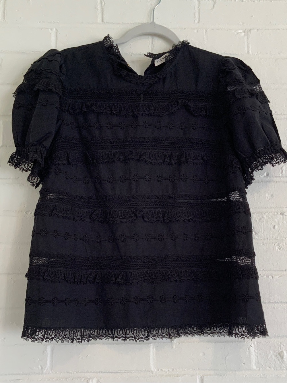 Ulla Johnson Black Lace-Trim Puff Sleeve Blouse
